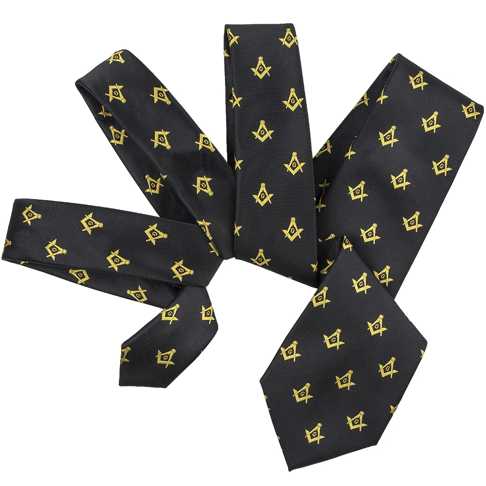 Custom Polyester Tie Black-based With Yellow Masonic Logo Jacquard Weave Neck Tie