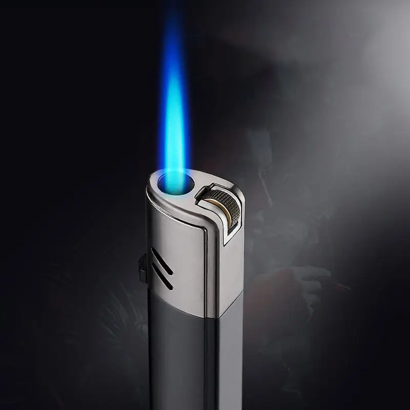 Lighter Straight Blue Flame Inflatable Grinding Wheel Lighter Windproof Metal Lighter Portable Cigar Simple Style
