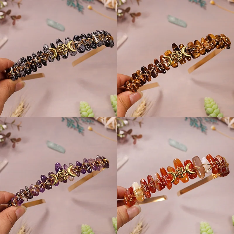 New Sun Moon Stars Headwear Primitive Natural Rose Gold Thread Cut Gravel Crown Handmade by Wild Man Tribe