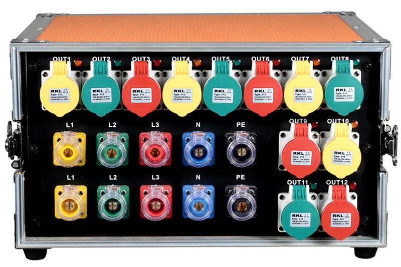 Waterproof camlock 12CH main input & output 3 phase electrical switchboard distribution power supply box cheap 12*4kw dj light