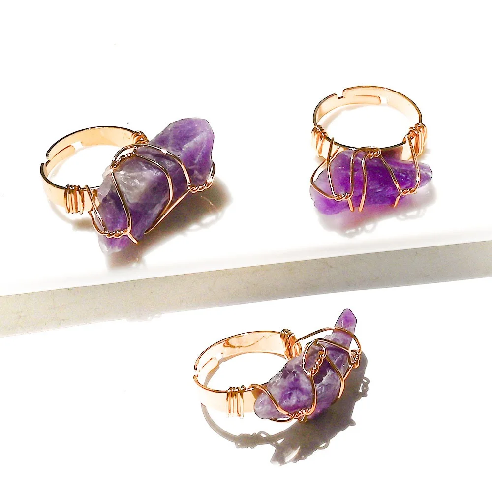 Wholesale Natural Crystal Stone Ring Adjustable Claw Setting Gemstone Rings Natural Rough Raw Crystal Rings Natural Stone