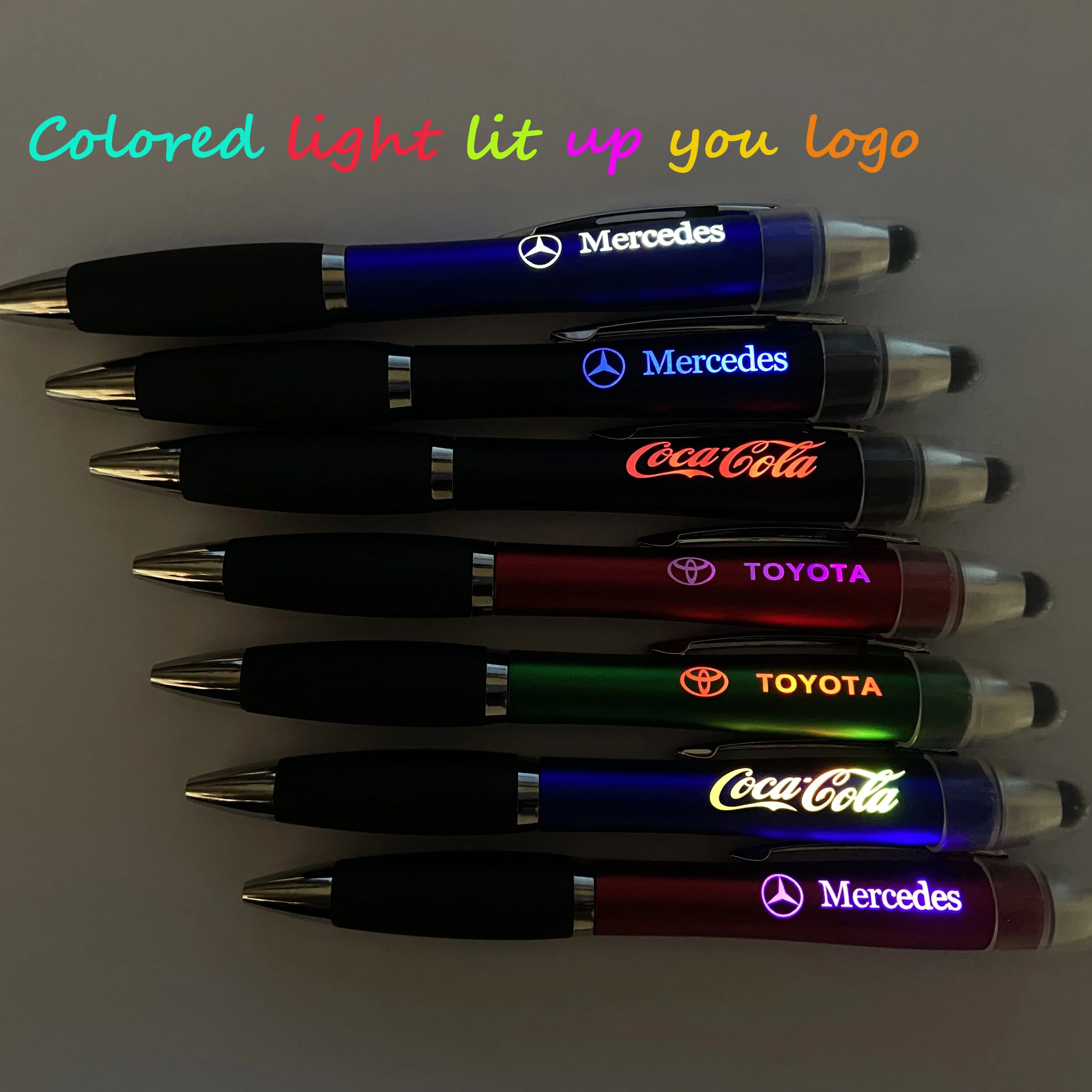 new 3 in 1 custom logo gift ballpoint led glow mobile touch pen stylus promotional pen light ballpoint pens with logo