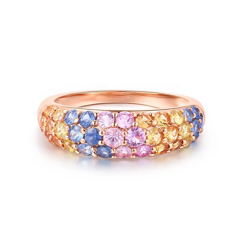 18 k Gold Gemstone Ring Rainbow Colorful Female Ring Rose Gold Color Sapphire Ring Custom Wholesale