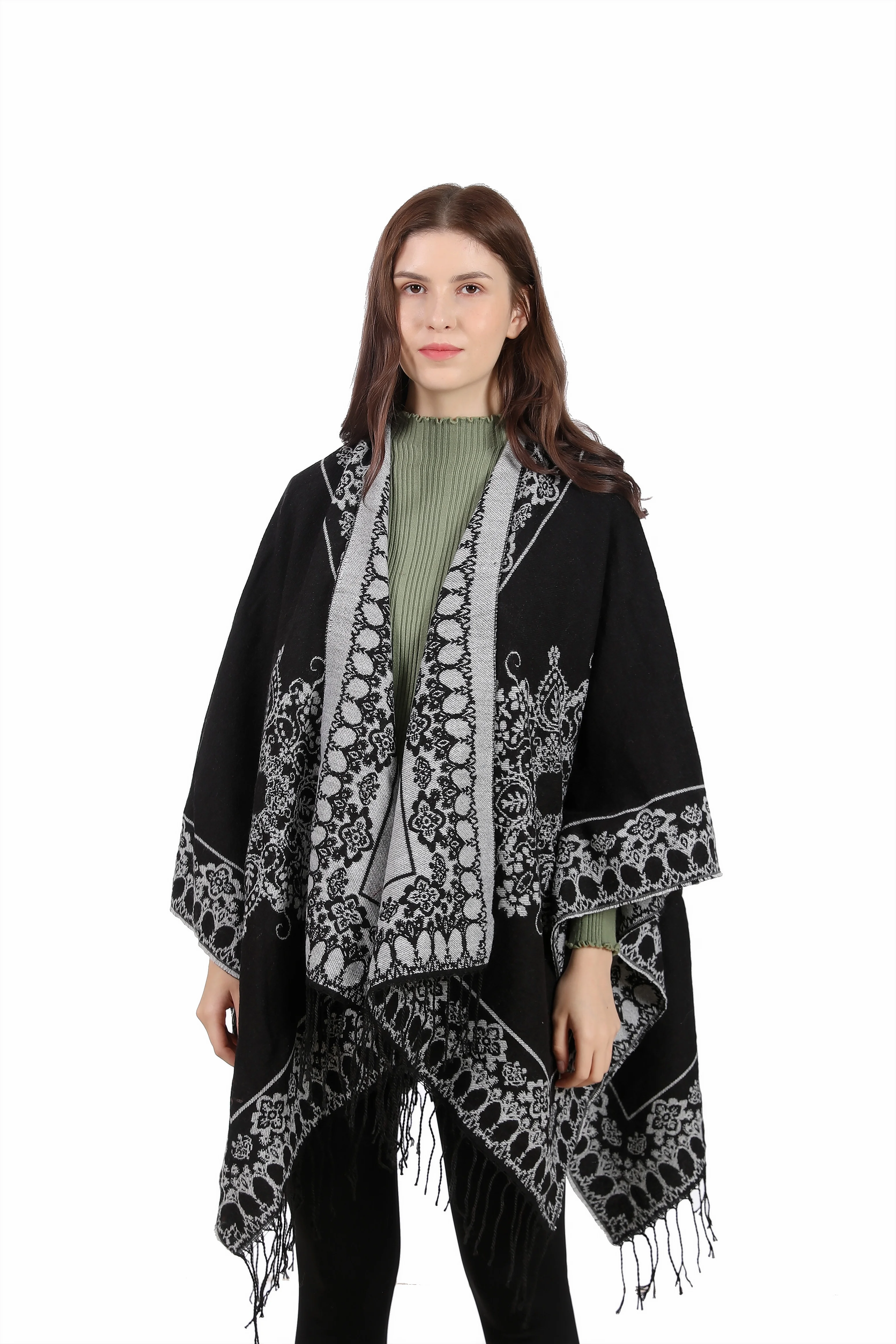 Knitted Multiple Sweet Colors Shawl Fabric Winter Fall Poncho Cashmere Women Winter Poncho