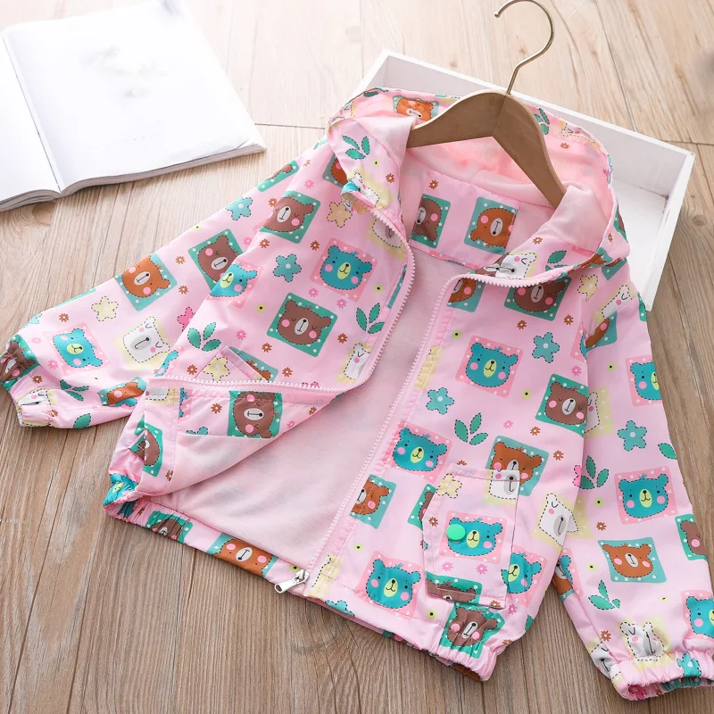 Dropshipping Spring Autumn Coat 2023 New Girls Graffiti Rush Baby Casual Thin Velvet Zipper Jacket