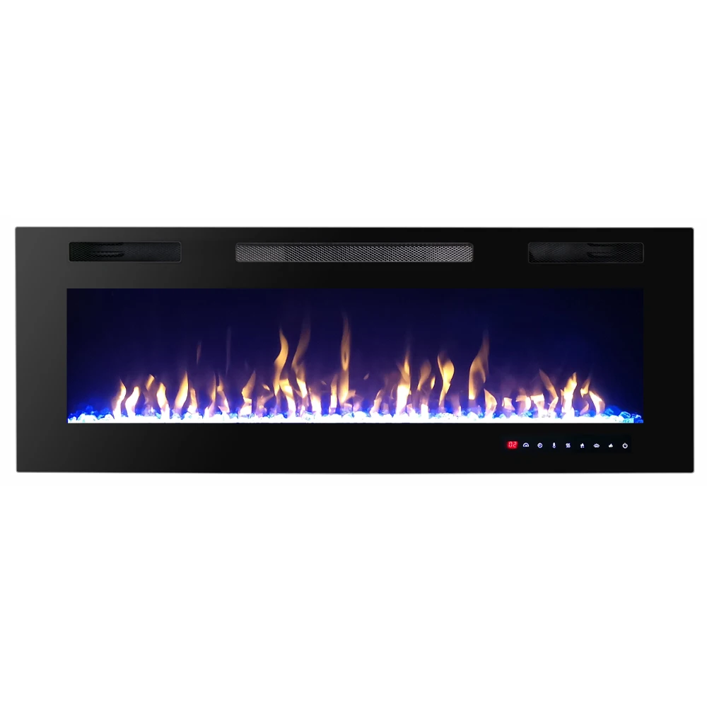 Встроенный сенсорный экран 50 дюймов, декоративный тонкий настенный Электрический камин с дистанционным управлением, 60 цветов, современный