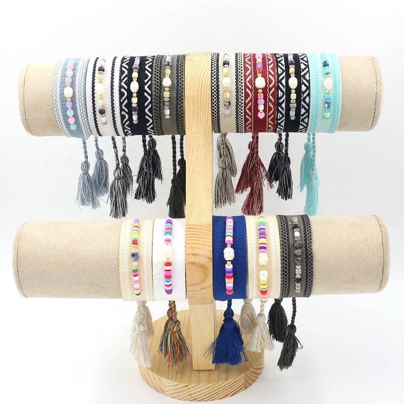 Ethnic Accessories Boho Wrist Strap Beaded Colorful Web Fringe Adjustable Charm Bracelet For Women