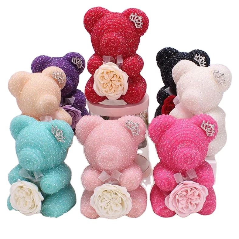 Hot Sale Diamond Studded Rose Teddy Bear Shiny Lovely Boxed Gift Wholesale Price Valentines Diamond Bear