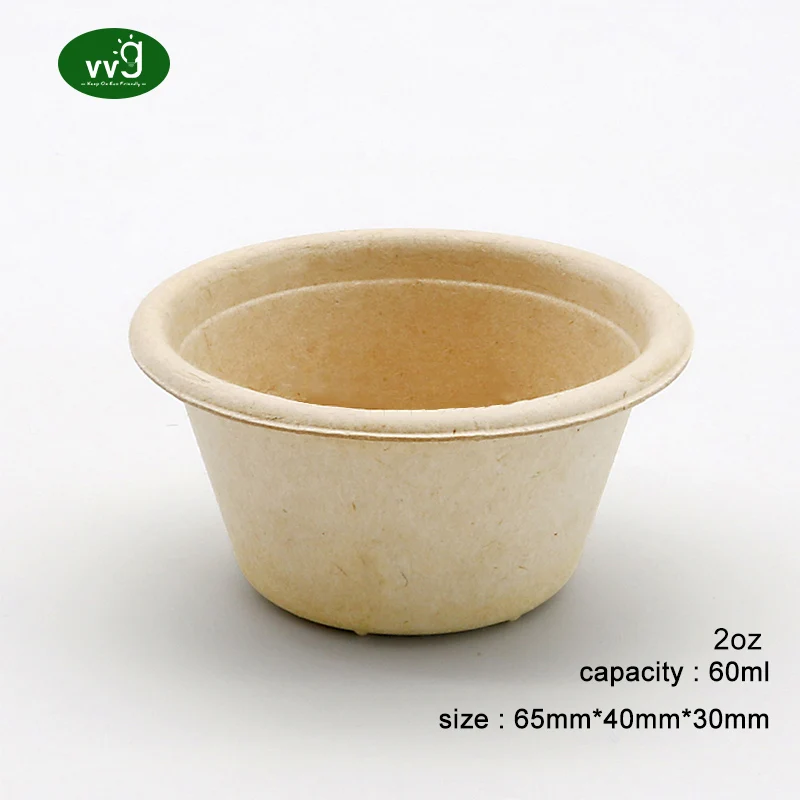 VVG Biodegradable 2 oz Bagasse Fiber Sauce Cup with Lid Eco Friendly Disposable Food Cup Paper Sauce Cups
