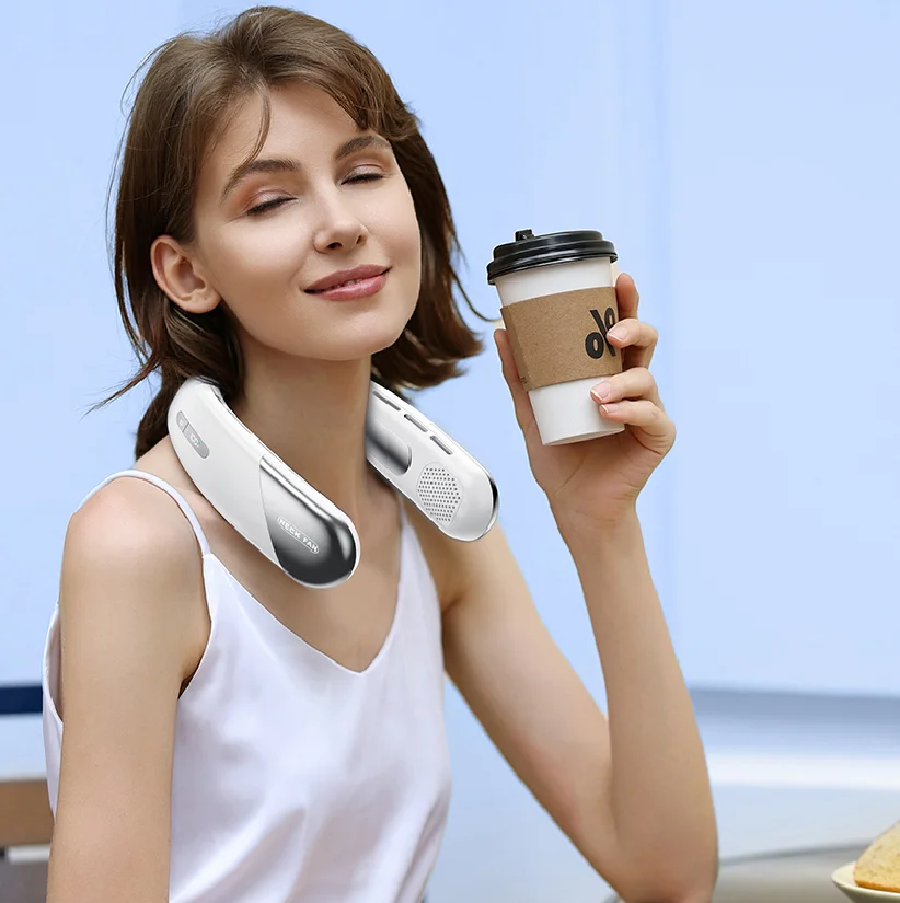 OEM high quality 2024 new mute neck fan rechargeable digital display portable wearable air cooling personal hanging neck fan