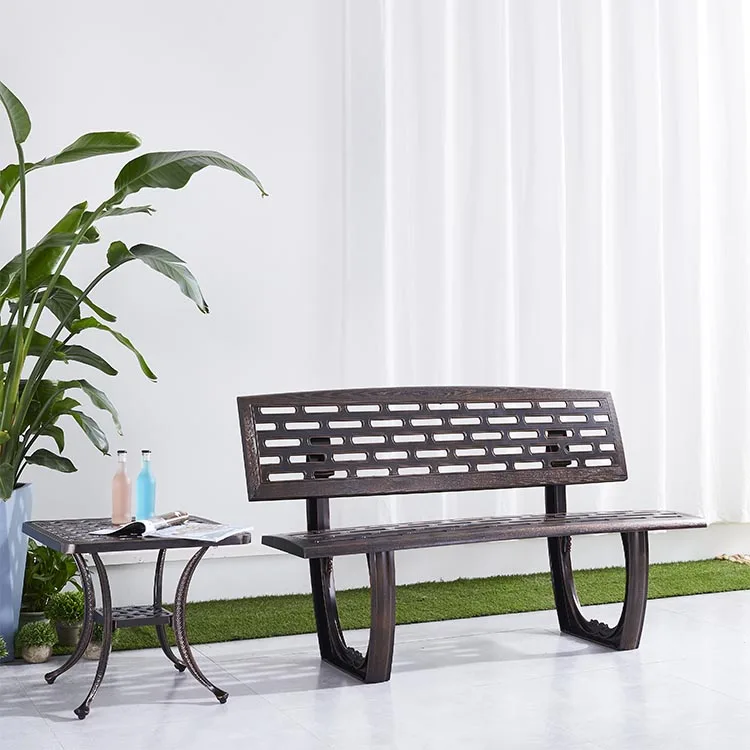 Modern Full Cast Aluminum Outdoor Park Bench Long Seat Garden Patio Furniture Metal Chair