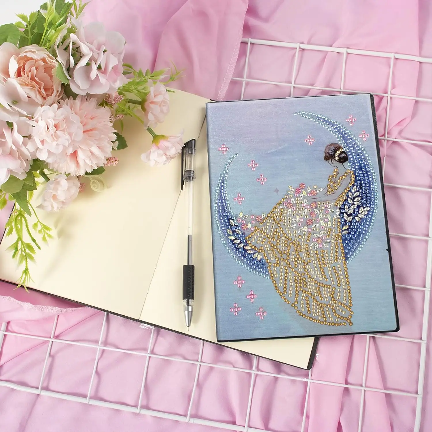 Moon Fairy Girl Princess Leather Cover Special Shaped Journal Sketchbook Crystal 5D Diy Diamond Art Hardcover Dairy Book
