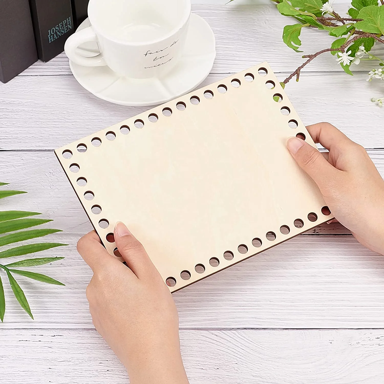 Natural Wood Basket Bottom, Rectangular Blank Crochet Basket Wooden Base