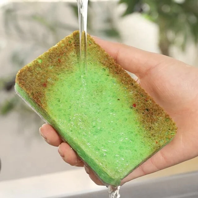 
MOQ 10 PCS Eco-friendly Material Multi-Use Non-Scratch Cellulose Scrub Dual-Sided Dish-washing Sponge for Kitchen 