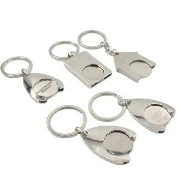 new design custom blank  logo shopping trolley coin keyring carabiner metal zinc alloy coin holder keychain for gift