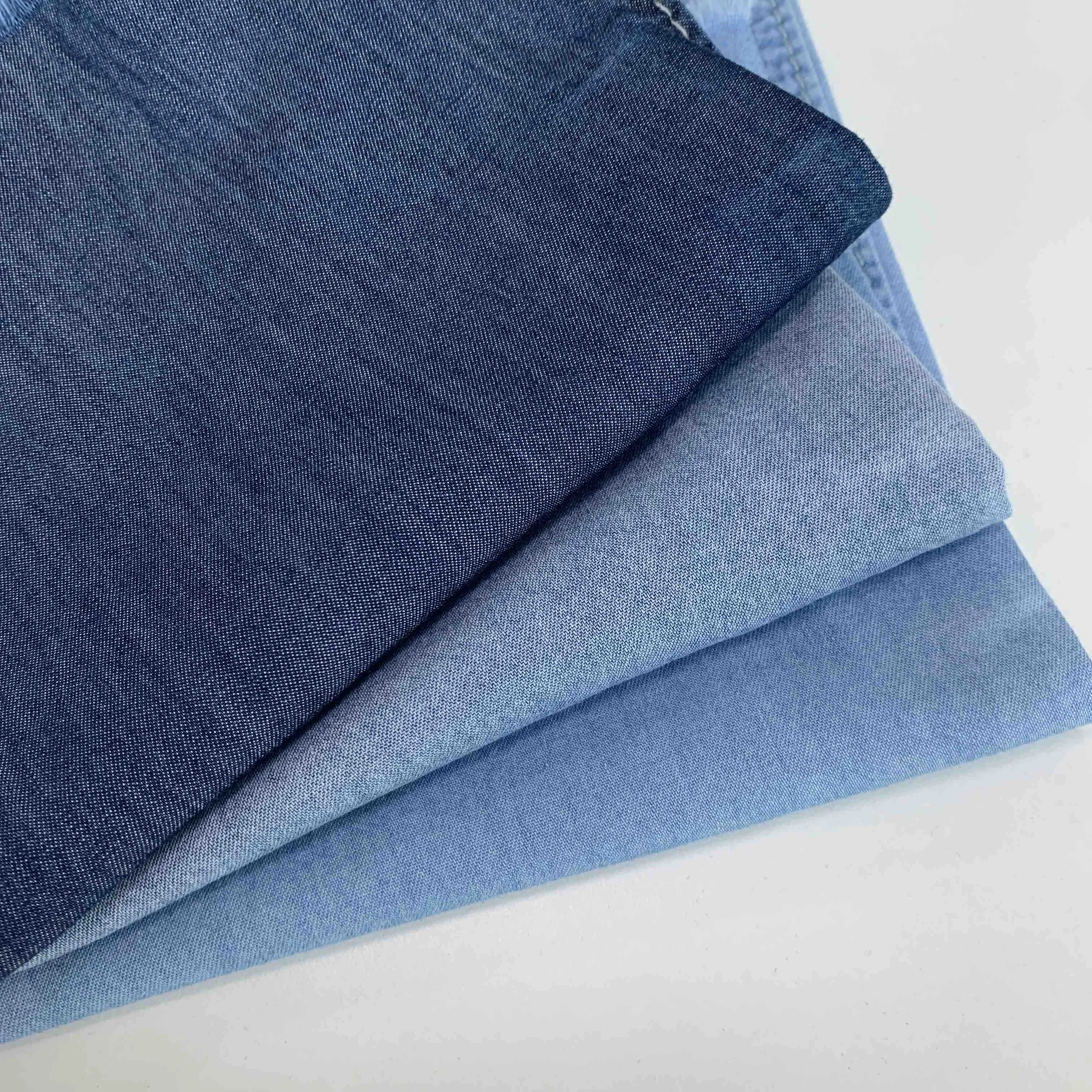 4.5oz Very Lightweight Woven Blue Non-stretch Cotton Tencel Thin Denim Cloths Fabric