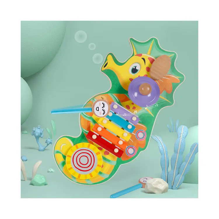 Education Wooden Music Toys Hand Drum Music Piano Set Toy Wooden Sea Horse Xylophone