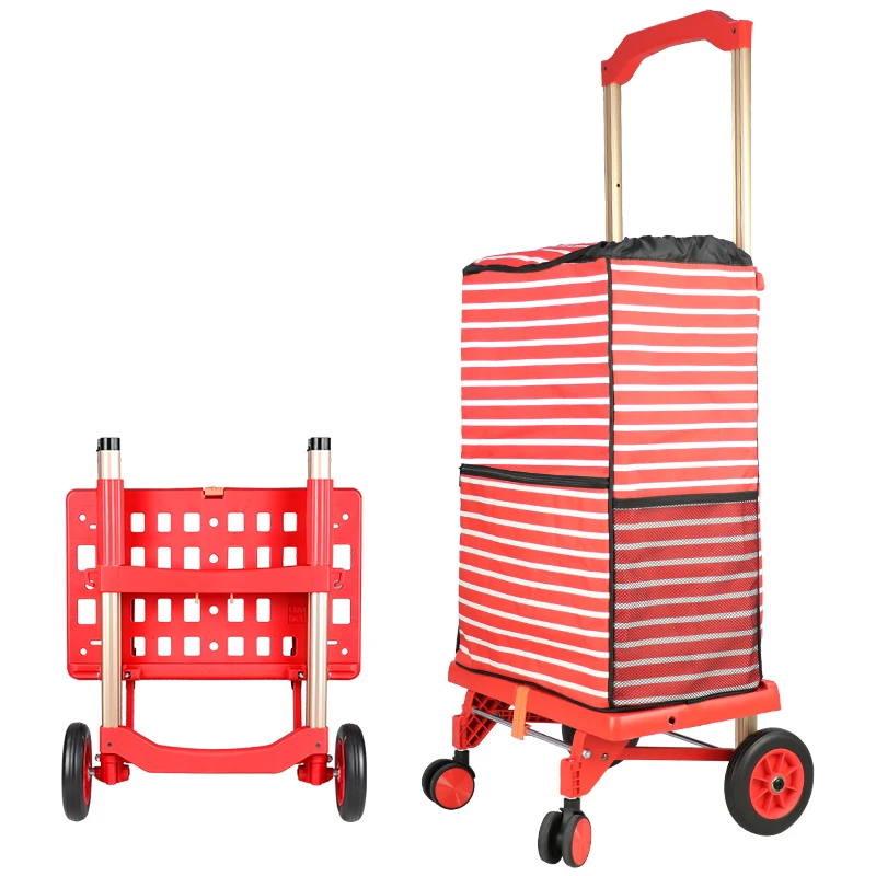 OEM ODM Folding Lightweight Plastic Goods Trolley Cart Shopping Trolley Bag with Wheels Small Shopping Trolleys & Carts