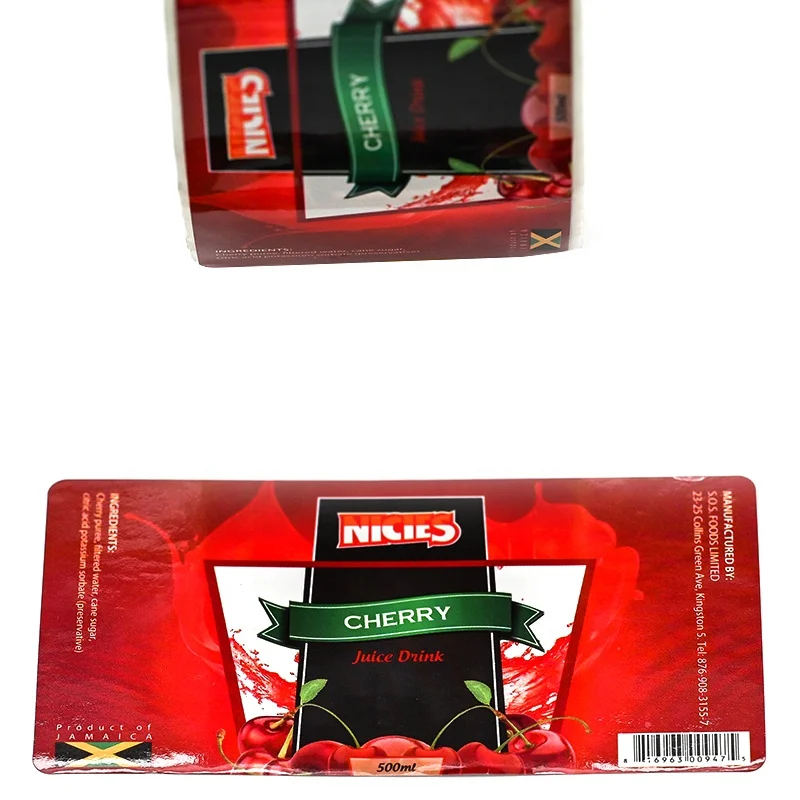 Private Label Drink Printing Waterproof Adhesive Cherry Juice Bottle Packaging Sticker Labels Drink Beverage Bottle Label