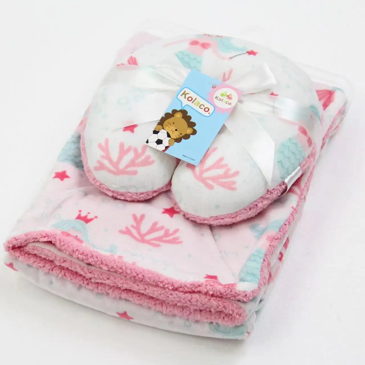 Baby products 100 polyester fleece neck pillow and soft plush velour baby blanket