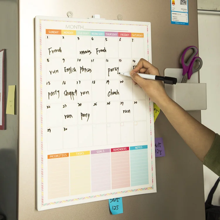 18x12 inch plastic frame  Magnetic Custom  Printing Dry Erase School White Board  Monthly Planner  with whiteboard marker