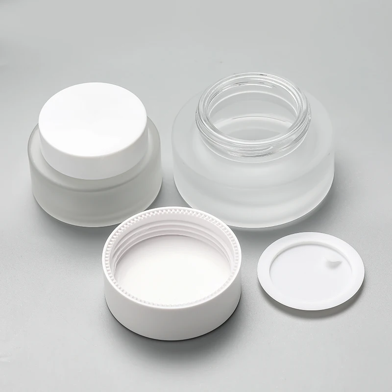 Various Custom Cosmetic Cream Glass Jar 20ml 30ml 50ml Matte Frosted White Lotion Cosmetic Glass Bottle Cream Jar