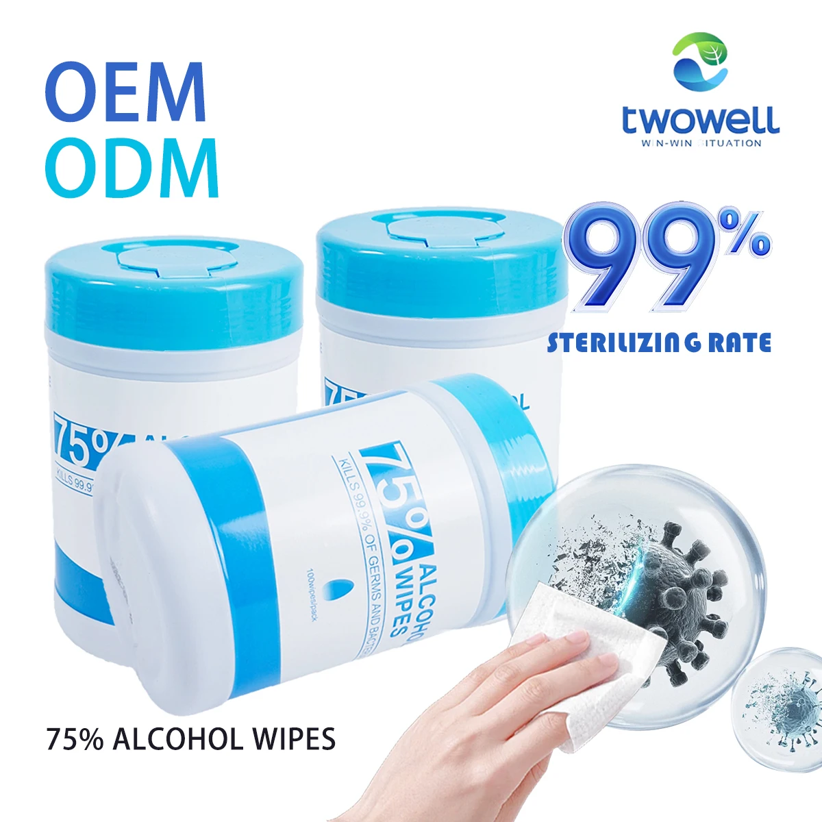 Twowell Oem Odm личная упаковка белые спиртовые салфетки дезинфицирующие ароматизированные для очистки