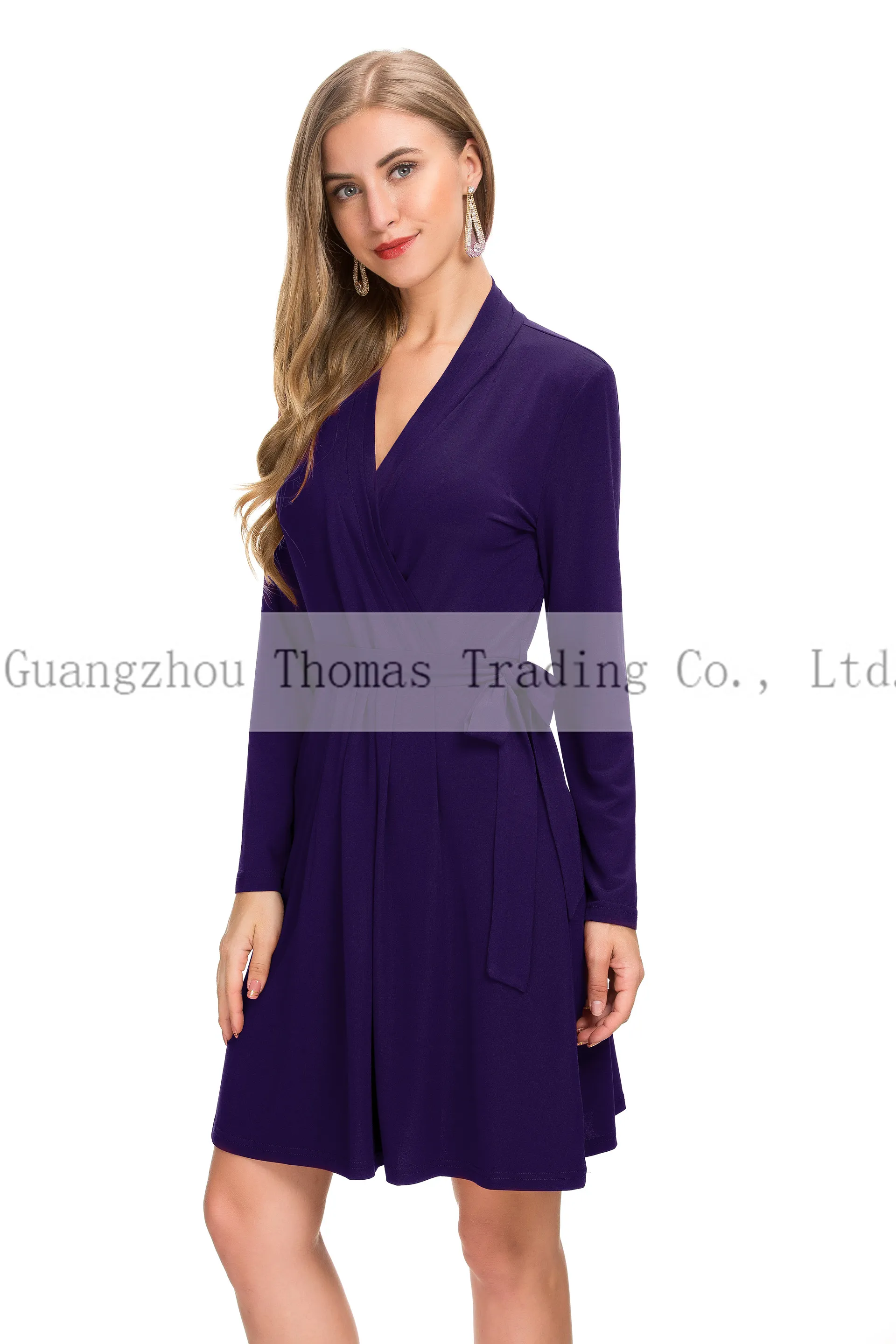 Hot Sell Women Fashion Clothes Elegant Casual Belted Faux Wrap Midi Dress  Hot Sale New Hot Sale New Style Design Spring Summer