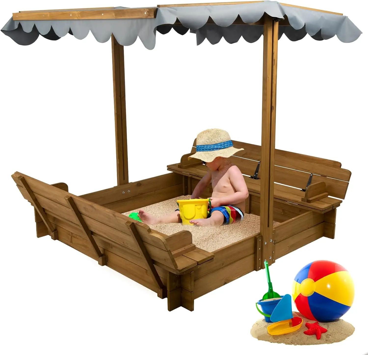 Wholesale Wooden Sandbox with Lid Kids Sandbox with Cover Outdoor Adjustable Height Roof