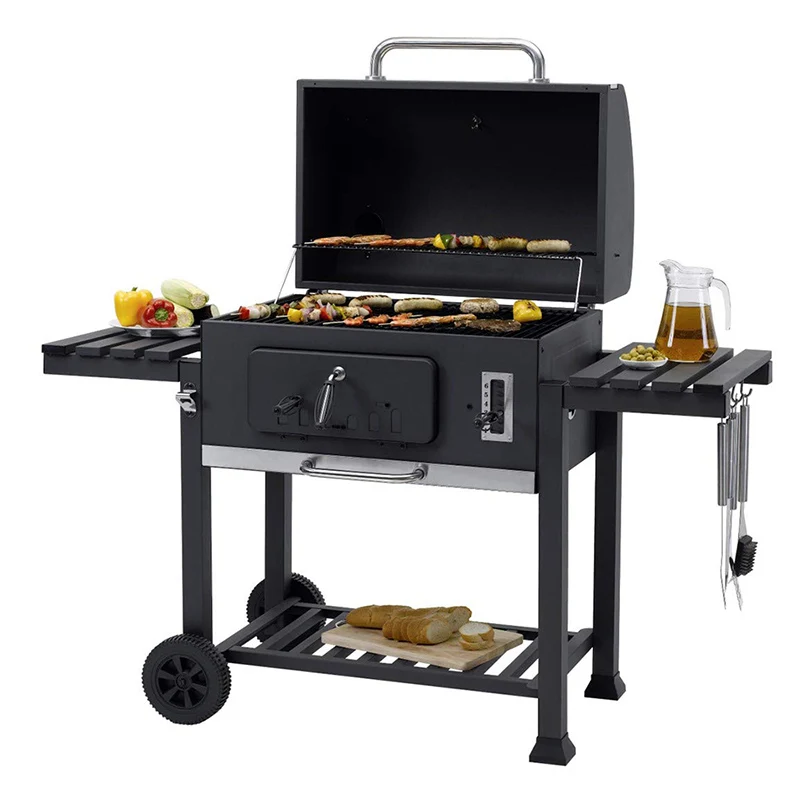 2021 Charcoal BBQ Grill Trolley With Side Table Barbeque Smoker Barbecue Grill