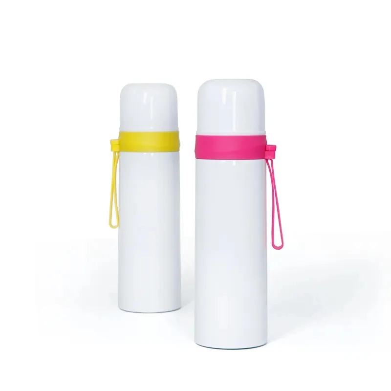 304 Stainless Steel Vacuum Flask 500ml Sublimation Thermos Cup Hot & Cold Bottle with Rubber Rope Glass Plastic & Metal Material