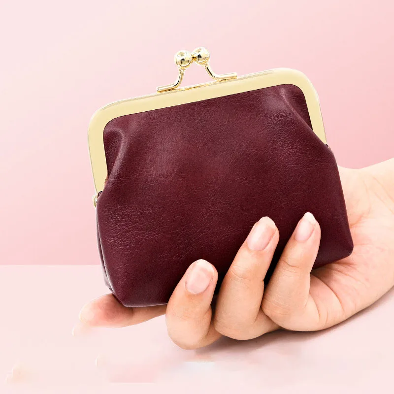 Wholesale New Creative Candy Colored Clip Coin Purse PU Leather Mini Storage Vintage Women Small Retro Unisex Short Wallets