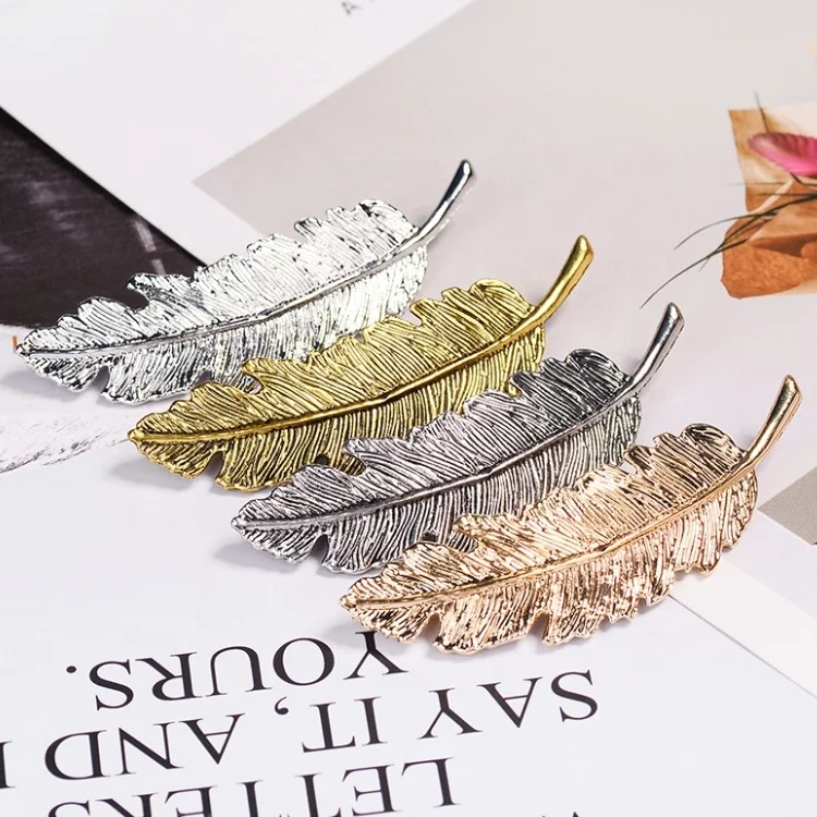 Модная металлическая заколка для волос в форме листа, заколка с кристаллами и жемчугом, заколка для волос, цветное перо, заколка для волос, инструмент для укладки волос