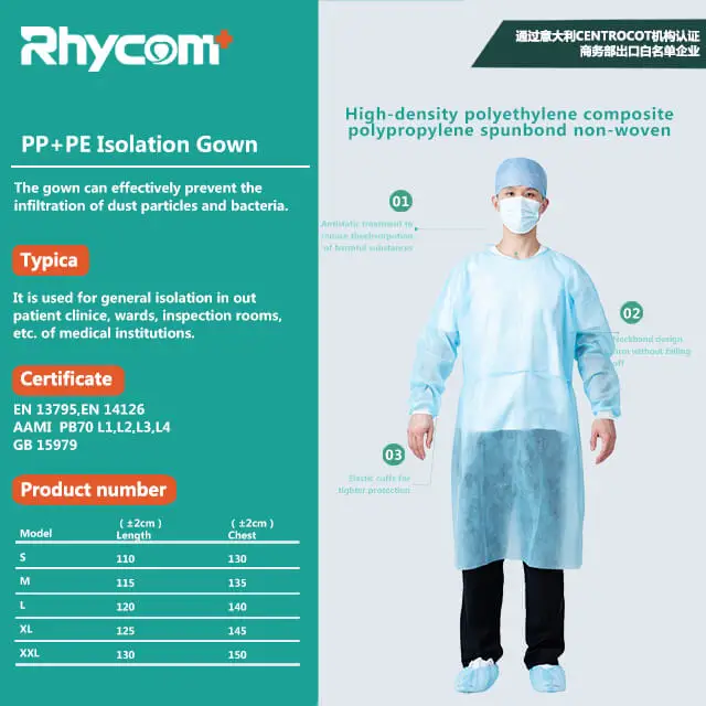 Rhycom factory wholesale hospital disposable isolation gown