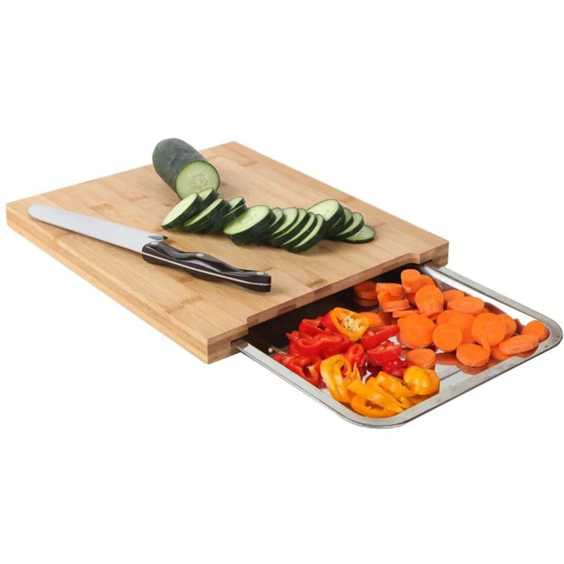 Eco Friendly Bamboo cutting board Top Seller stainless steel Chopping Board with drawers drip tray