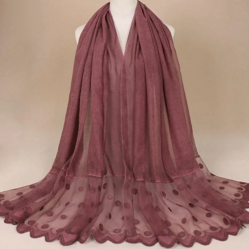 2020 new style wholesales 11 Colors Scarf Women Hijab Lace Embroidery Dots Cotton Hijab Muslim
