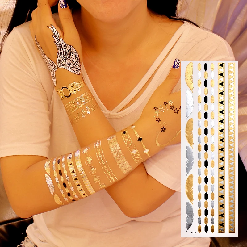 Beauty sticker Gold metallic tattoos Nice metallic shine and these metallic temporary fake tattoos will stay on for several days