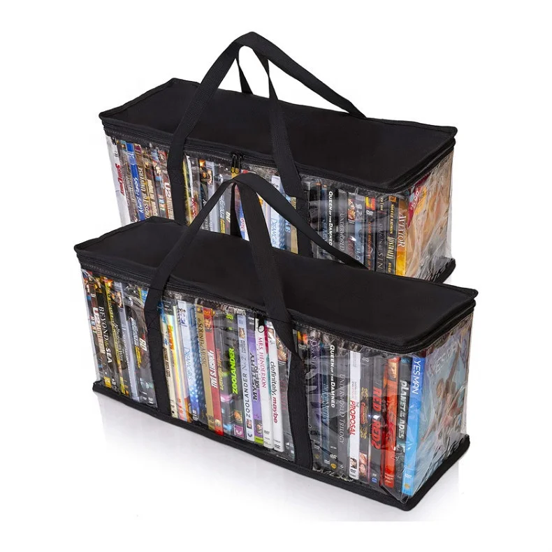 Home DVD Storage Bag Transparent PVC Clear PVC Holders with Strong Carrying Handles and Zipper for CDs Video Games Books Hats