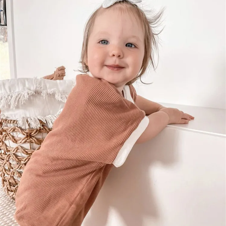 Custom Summer Wholesale Short Sleeve Waffle Jumpsuit Clothes Kids Infant Baby Romper Girl Romper Bodysuit