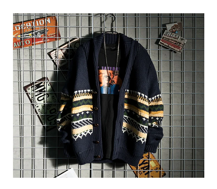 Мужские свитера с длинным рукавом и вышивкой, жаккардовые трикотажные кардиганы для мужчин