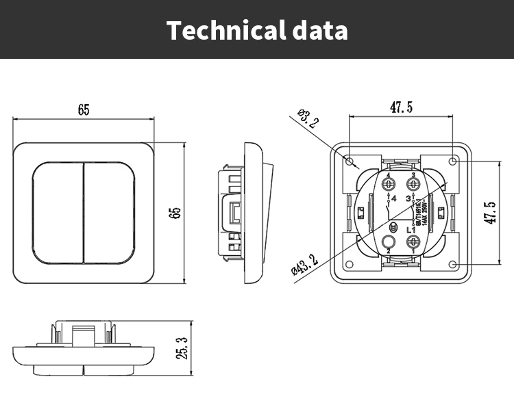 Caravan Accessories 16A 250V 2 Gang 1 Way Electric Switch 65*65mm RV Interior Parts