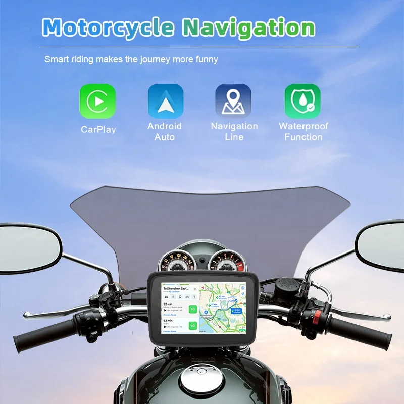 Мотоцикл беспроводной Carplay Android Auto Moto Портативный GPS Навигация 5 дюймов сенсорный экран дисплей Водонепроницаемый