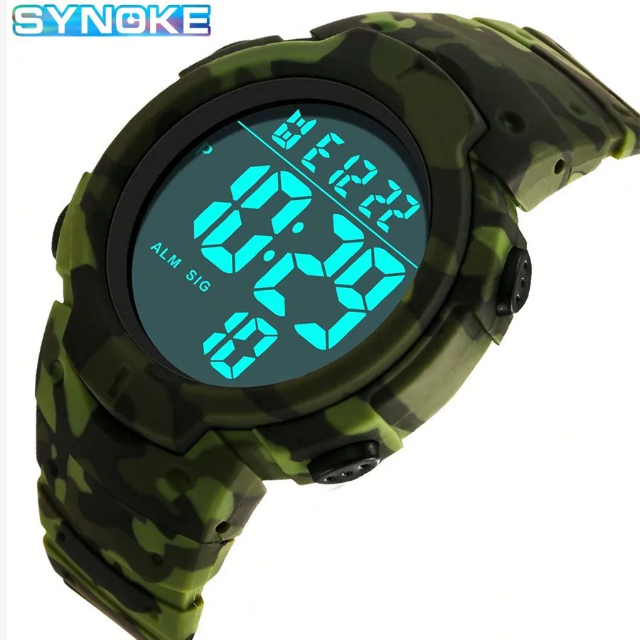 SYNOKE Sports Electronic Watch 50M Waterproof Multi Functional Digital  Watches Men Fashion Green Big Dial Wristwatch Student