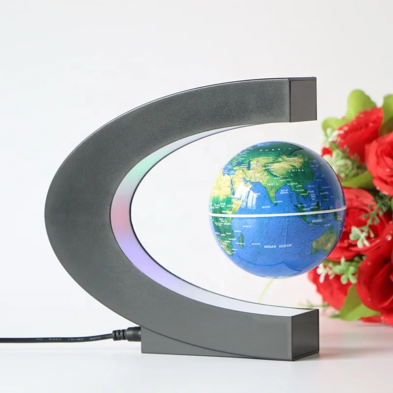 Shenzhen корпоративные рекламные подарочные товары с логотипом на заказ 3 дюйма с-образной магнитной левитационной плавающей картой мира круглыми светодиодными