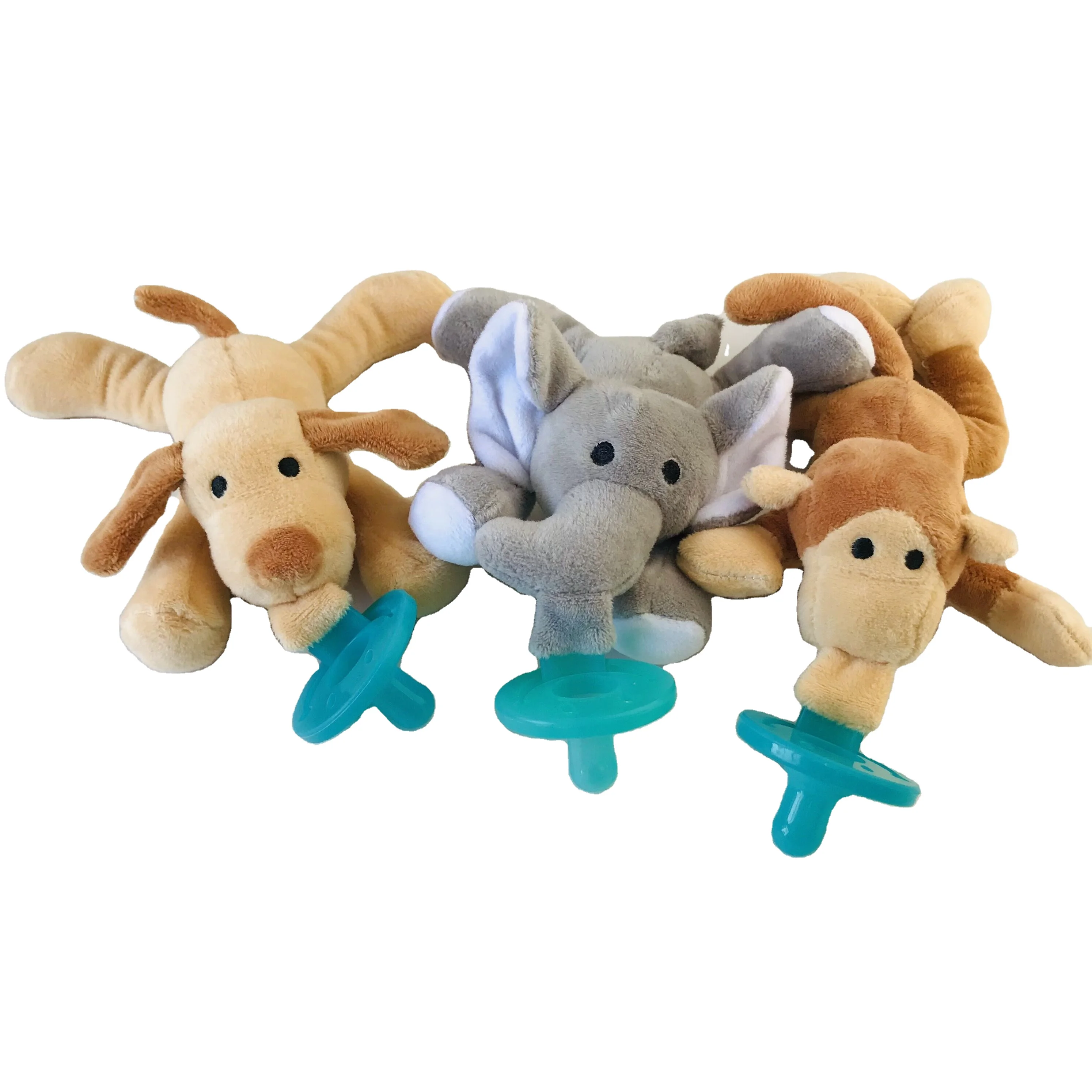 Free sample animal plush toy baby pacifier holder toy snimal plush toy silicone pacifier with clip