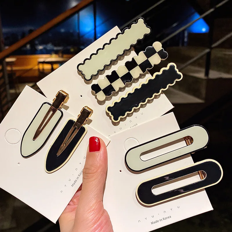 Black White Chess Girls Hair Pin Accessories Claw Women Extensions Seamless Crease Less No Bend Duck Hair Clips