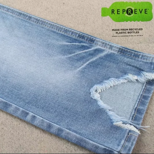 Recycled polyester unifi repreve material with slub denim fabric for man jeans