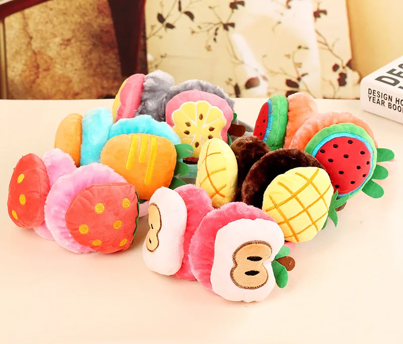 Лидер продаж с фабрики, теплые зимние Симпатичные плюшевые детские наушники из кролика Рекс с фруктами