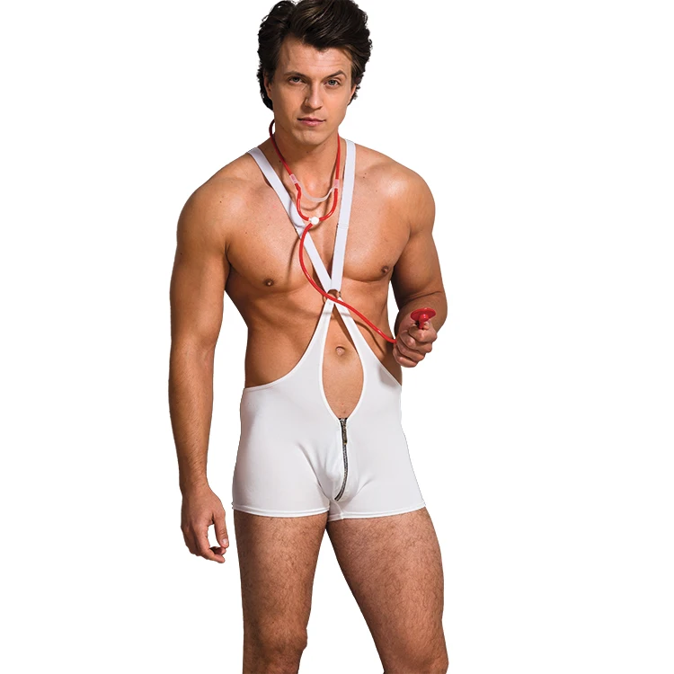 white mesh funny nurse cross should strap open crotch metal zipper match stethoscope sexy costumes adult men underwear boxer