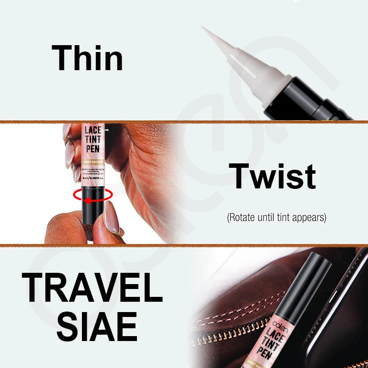 Oalen ODM 5ml Light Brown 4 Colors Wig Tint With Brush Applicatior Lace Dye Tinted Pen